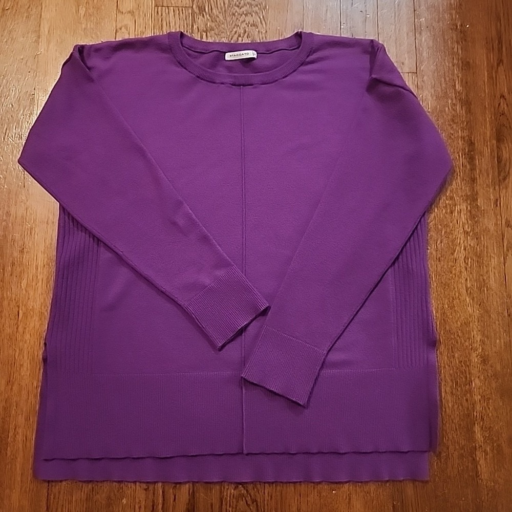 Staccato Women Round Neck Long Sleeve Purple Knit Sweater Large Minimalist Cozy